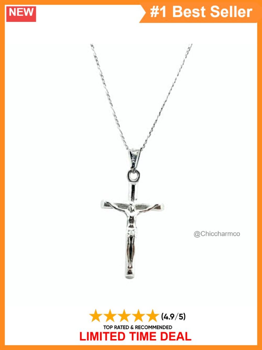 14k White Gold Filled Crucifix Necklace Figaro Chain 22" Unisex Religious